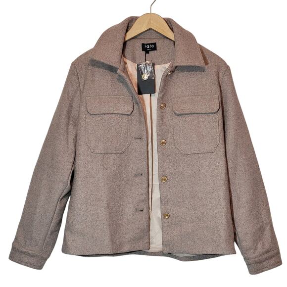 FATE Wool Jacket Shacket Beige Tan Mid Length S Fall Winter Layering Chic NWT - Picture 6 of 12